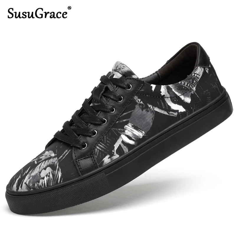 

SusuGrace Men's genuine leather Casual shoes fashionable high Quality Sneakers New non-slip comfortable human Lace-up fashion