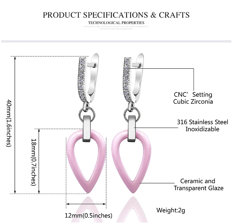 Новые модные розовые керамические серьги из нержавеющей стали, вечерние ювелирные изделия, аксессуары для здоровья, керамические ювелирные изделия для женщин, модный подарок