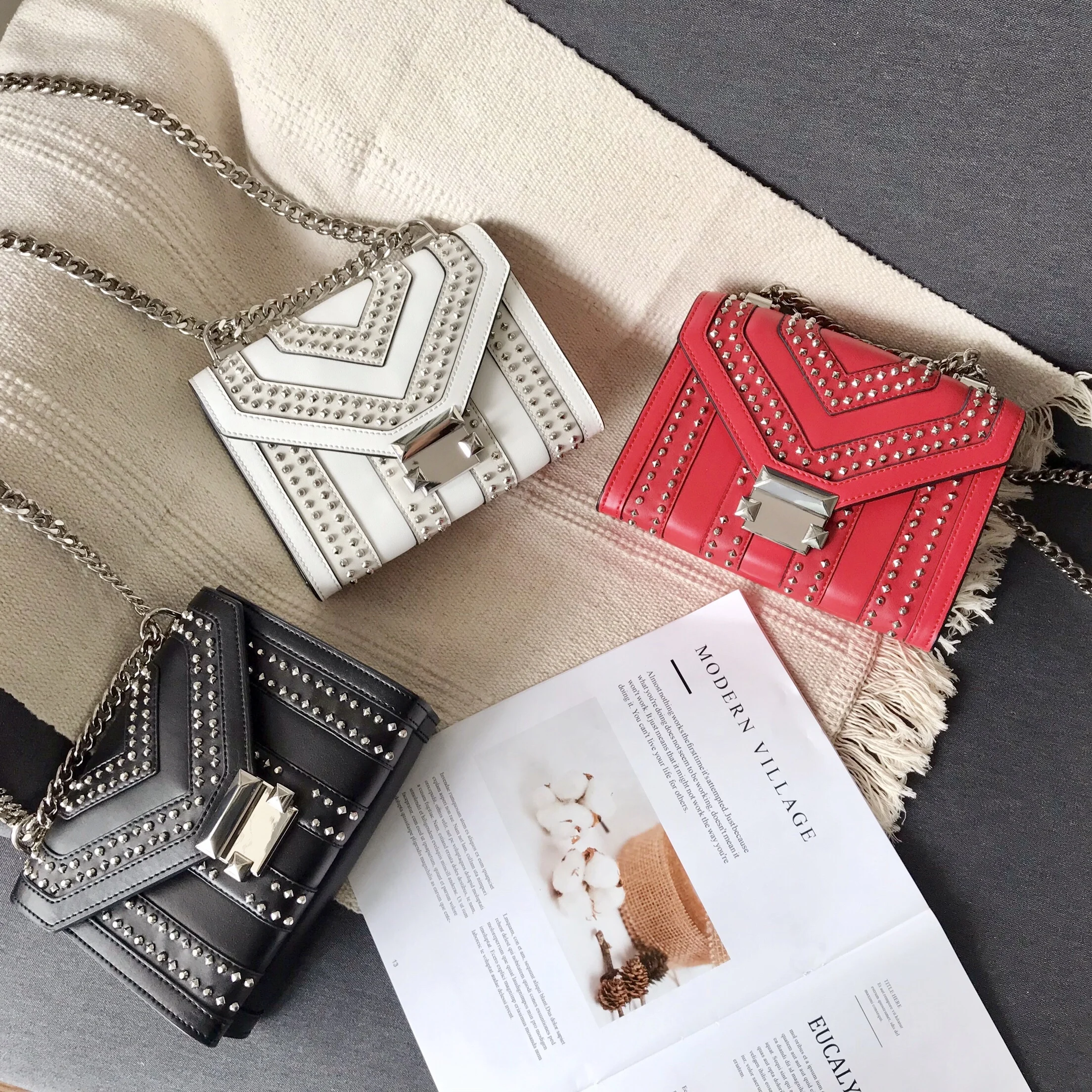 

Kafunila genuine leather bags for women 2019 famous brand luxury handbags women bags designer rivet shoulder bag flap clutch bag