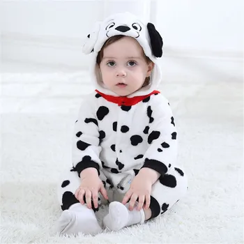 

Baby Boys Girls Onesie Dalmatians Spotty Dog Cosplay Costume Flannel Warm Black White Cute Animal Kids Jumpsuit Pajama