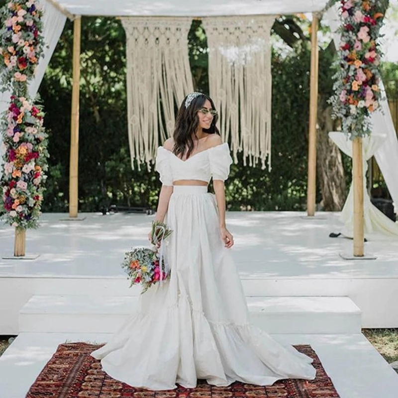

sexy lady v backless bow satin two piece wedding dress white for sale online