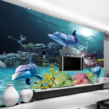 

Custom Any Size 3D Wall Mural Wallpaper Dolphin Underwater World Coral Large Wall Painting Living Room Sofa TV Wall Decor Paper