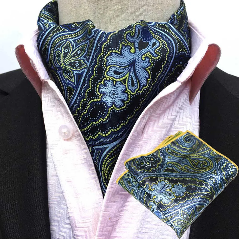 Мужские Формальные Цветочные Пейсли галстук Ascot соответствующие носовой платок Карманный квадратный набор HZTIE0515 - Цвет: LJA08