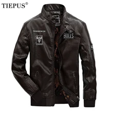 TIEPUS, осень и зима, новинка, мотоциклетная кожаная мужская Тонкая куртка из искусственной кожи с воротником-стойкой, Мужская Флисовая повседневная куртка, размер L-3XL