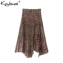 Винтажная Сексуальная леопардовая печать Асимметричная миди юбка женская модная боковая молния животный узор плиссированная повседневная юбка Faldas Mujer