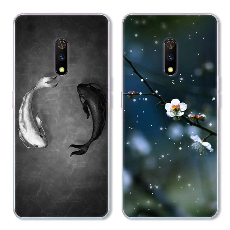 Cartoon Cat and Fish Case For OPPO Realme X TPU Painted Mobile Phone Shell Lovely Color Painting Case.17 Colors! |