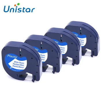 

Unistar 4pcs compatible Dymo Letratag Tape 12mm 91201 Black on White Plastic Label Ribbons for Dymo Letratag Label Maker