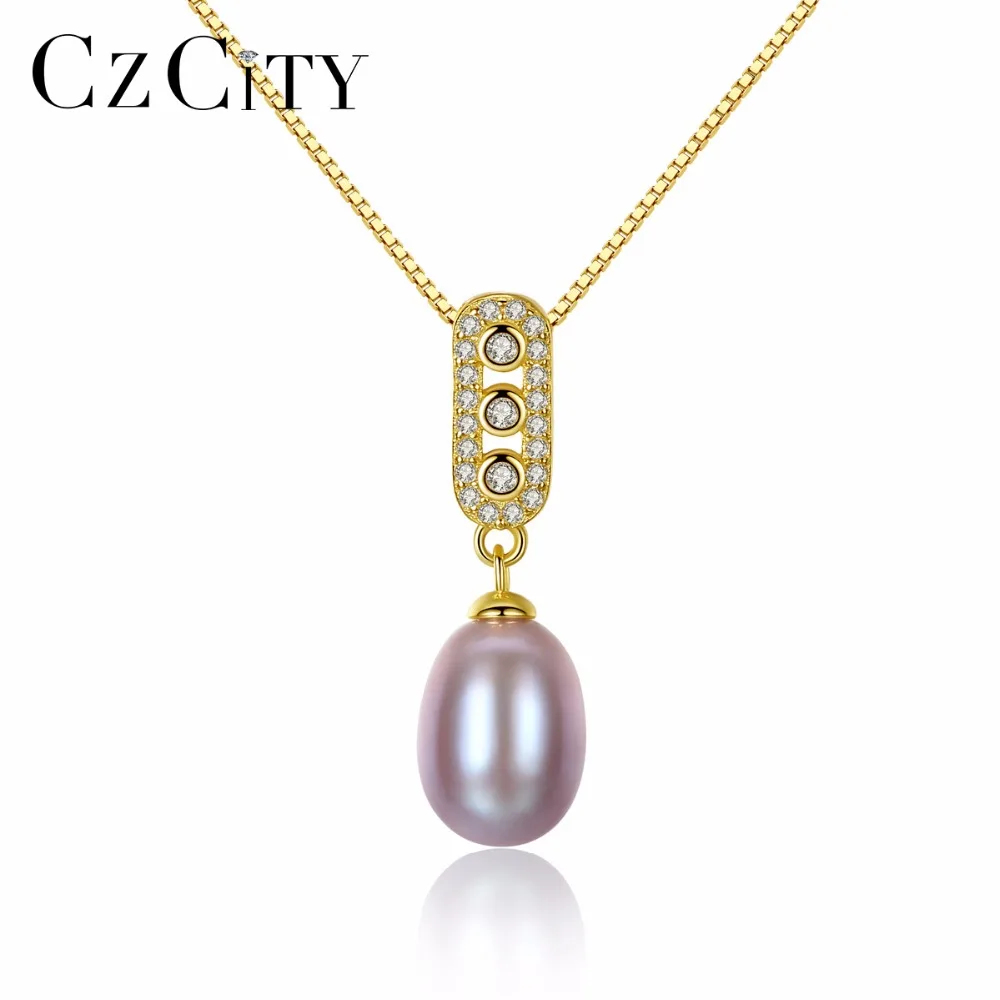 CZCITY Pearl Silver Chain Necklace for Women 3 Colour Natural