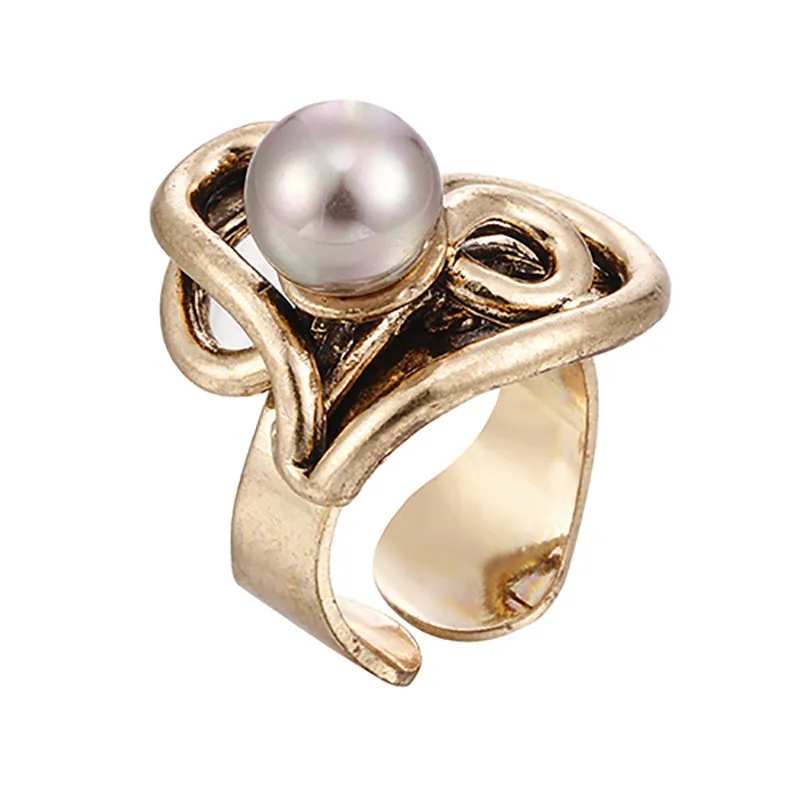 

ADOLPH Star Jewelry Simulated Pearl Flower Adjustable Ring Woman Vintage Gold Color Party Rings Jewelry Accessories New