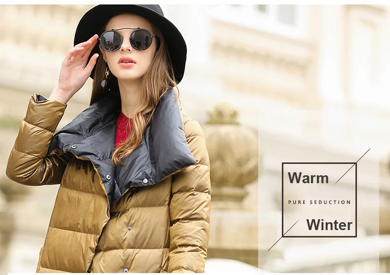 para baixo Casaco Longo Slim Gola Outwear À Prova D' Água