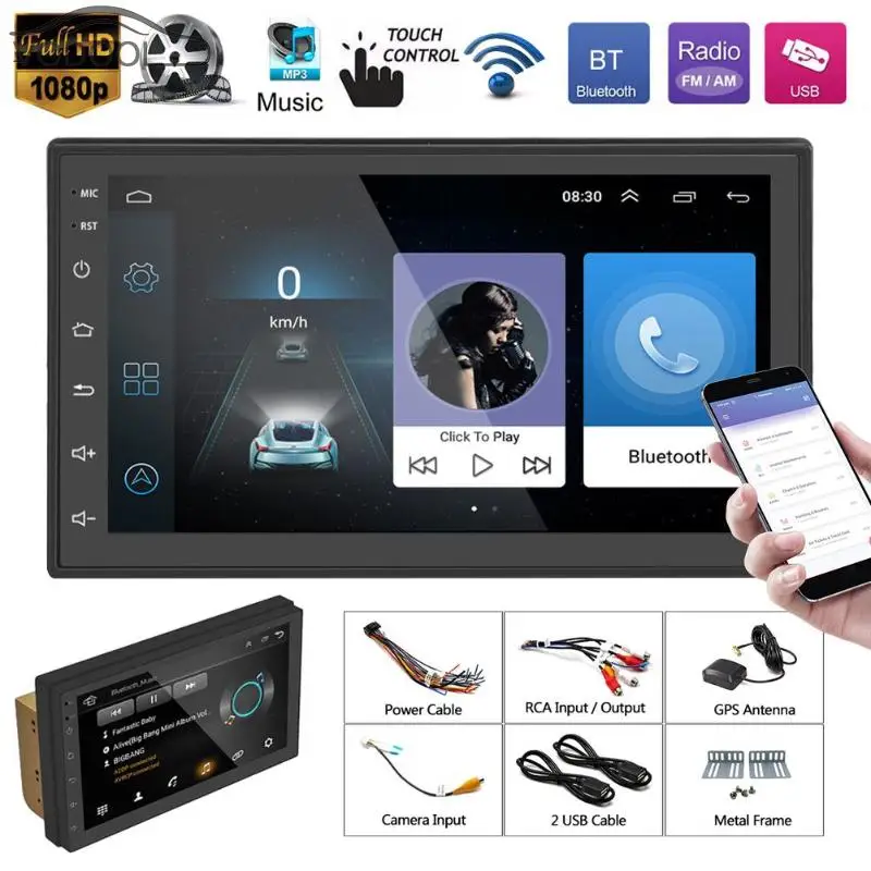 

7" 2 Din Touch Screen Android Car Stereo MP5 Player Mirror Link Video Audio Player lBluetooth WiFi GPS Navigation AM/FM Radio