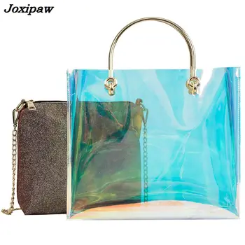 

2 bags Laser Transparent Jelly Bag Women's Designer Handbag 2018 High-Quality Women Tote bags Lady Portable Chain Shoulder bags