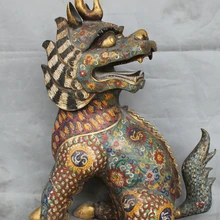 USPS в США S1709 Дворец Китайской Перегородчатой Фиолетовый Бронзовый Золото Охранник Дракон Kylin Зверь Статуя Льва