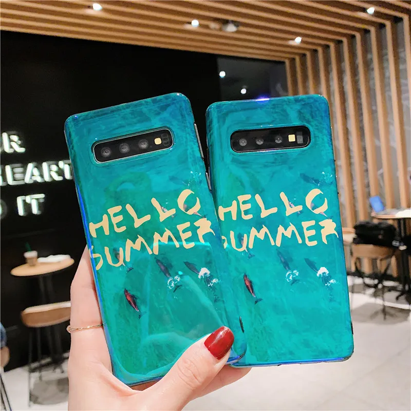 

Blu-ray Shiny Green Soft Phone Case for Samsung Galaxy S10E lite Clear Lake Fish Printed Cover For Galaxy S8 S9 10 Plus note 8 9