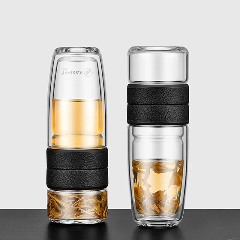 

ZOOOBE My Double Wall Glass Tea Water Bottle Tea Infuser Glass Tumbler Stainless Steel Filter Portable Bussiness Gift for Man
