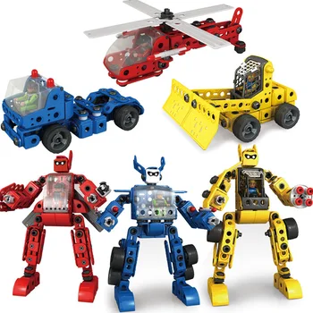 

Creative Building Block Car Helicopter Bulldozer 2IN1 Deformation Robot Bricks Model Children Educational DIY Screw Group Toys