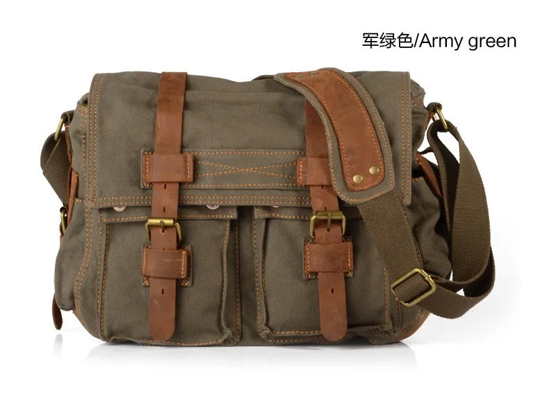 Men Vintage Canvas Leather Shoulder Military Messenger Satchel School Work Bag