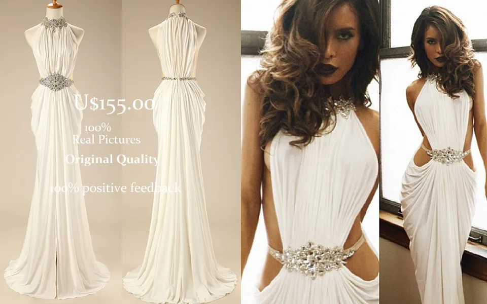 Real-Made-Sexy-Vestidos-De-Fiesta-Crystal-Beaded-High-Neck-White-Mermaid-Long-Prom-Dress-2014