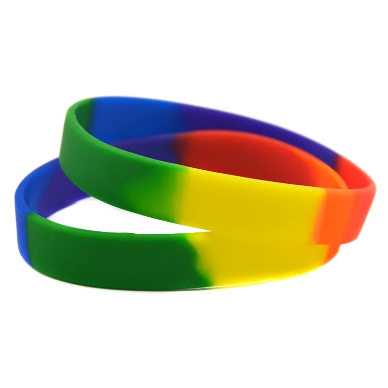 

OneBandaHouse 50PCS/Lot Plain Rainbow Colour Gay Pride Bracelet Adult Size
