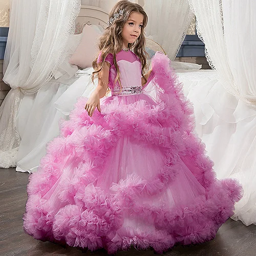 Aibaowedding/Необычные пышные розовые платья для девочек; длинные Детские бальные платья; Vestido de; фатиновые Платья с цветочным узором для девочек на свадьбу - Цвет: color11