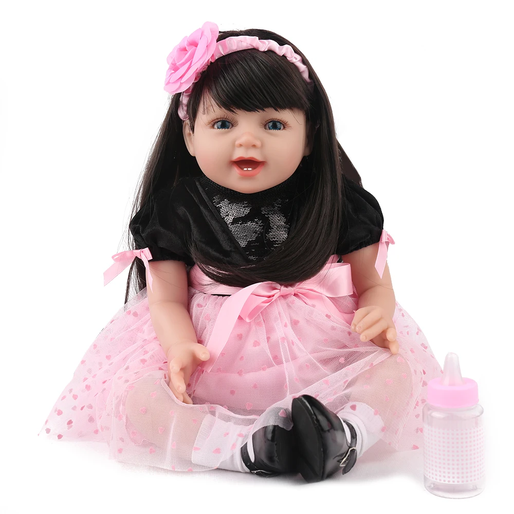 NPK Кукла Reborn Baby DOLL девочка принцесса розовое платье красивая малышка Boneca 22 дюймов длинные волосы мягкие силиконовые дети Playmate Рождество