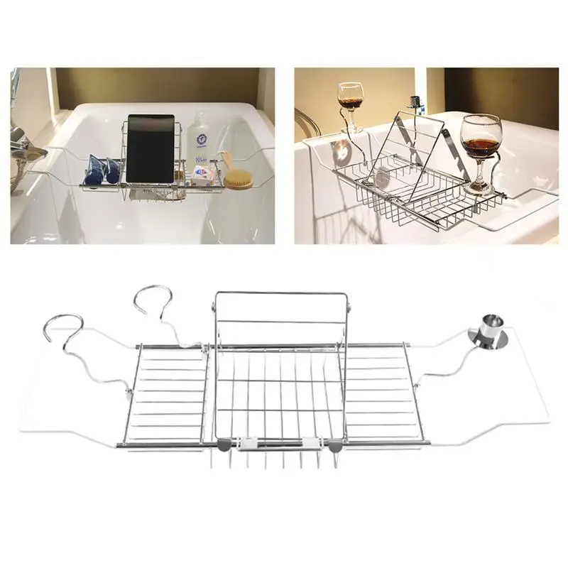 Stainless Bathtub Tray Over the Tub Racks Retractable Shower Organizer