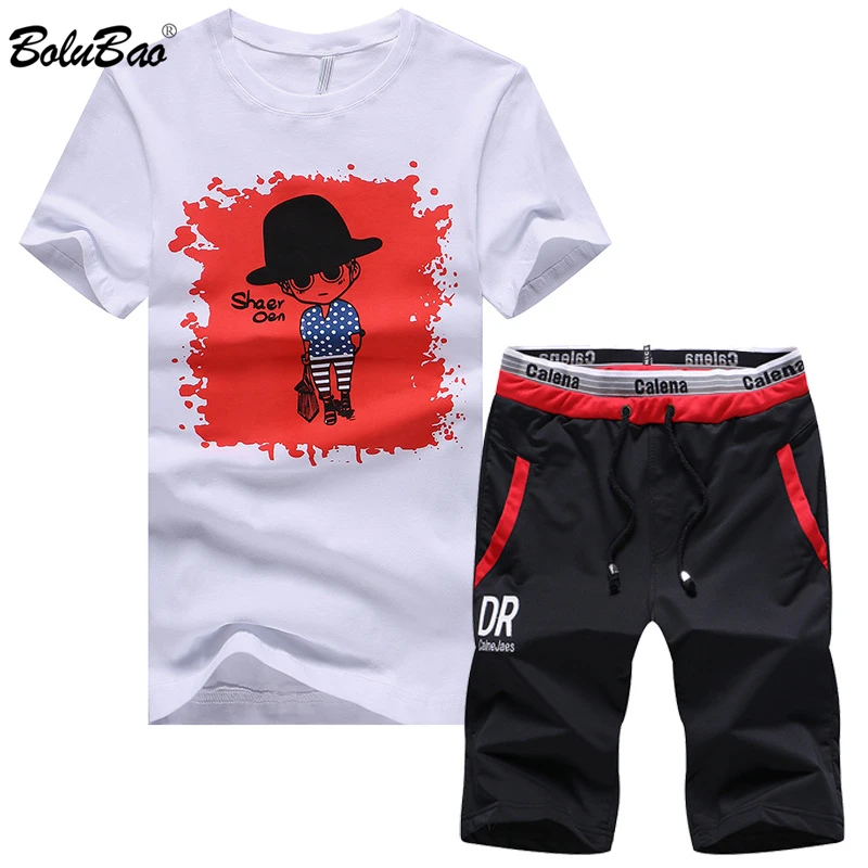 

BOLUBAO Men Set Sportswear Suits 2 pieces 2019 Summer Male Short Sleeve T-shirt + Shorts Sets Men's Tracksuit Sets