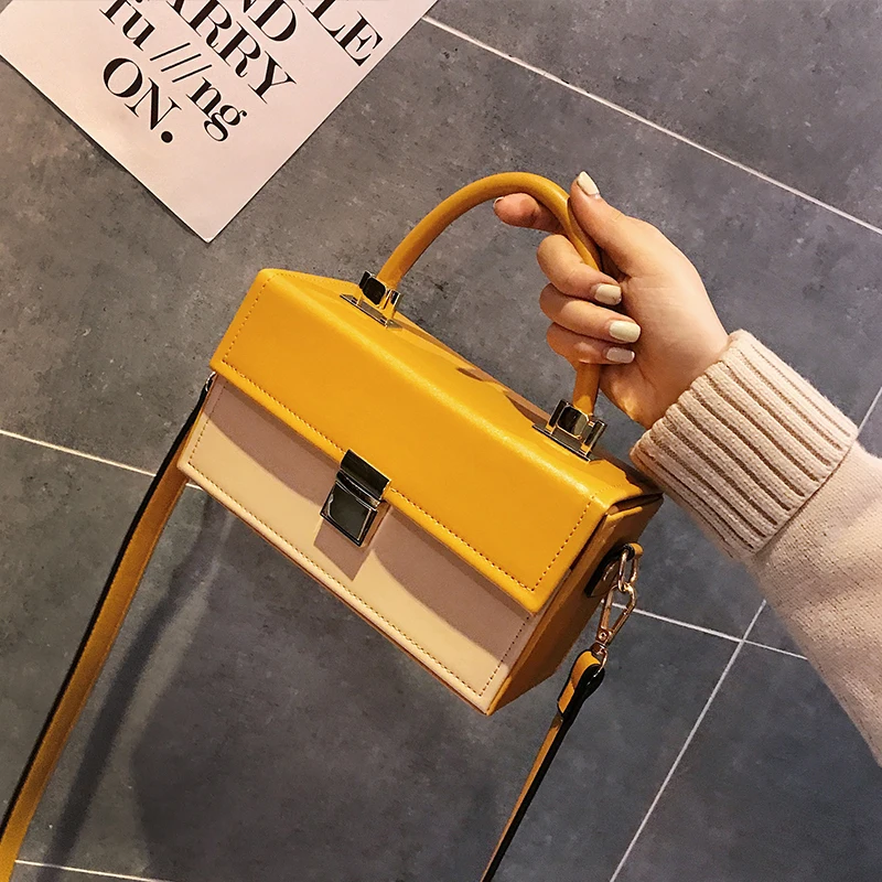 Portable box bag lock single shoulder bag personality fashion PU female 2019 portable box portable shoulder Messenger bag Portable box bag lock single shoulder bag personality fashion PU female 2019 portable box portable shoulder Messenger bag