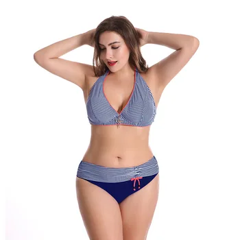

2018 Summer stripe Bikini Set Low Waist Push Up Big Size Swimsuit Swimwear Large Size Bikini Bathing Suits 2L-6XL