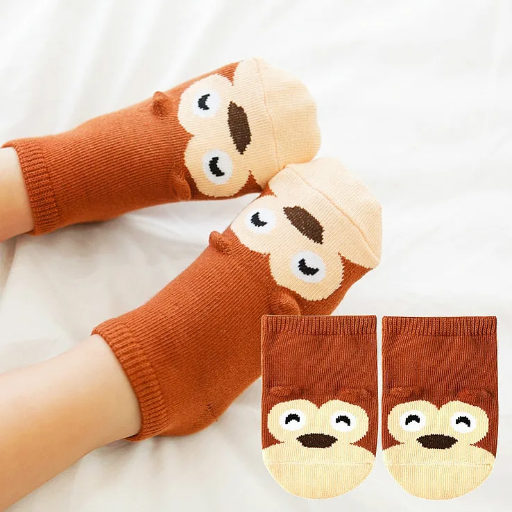 Children's socks animal cartoon cotton happy boys girls sock kids boat socks baby non-skid floor socks - Color: Maroon