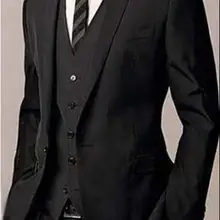 Горячая пользовательские мужские подходит для лацканов с надрезом черный уголь жениха смокинги вечерние костюм для жениха(куртка+ брюки+ жилет+ галстук