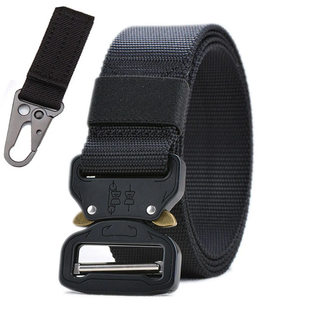 belt and 1 hook 125, 135, 145 см, тактический ремень, Военный нейлоновый ремень, мужской ремень в армейском стиле для джинсов, металлическая пряжка, Cinturon, автоматический поясной ремень для улицы - Цвет: belt and 1 hook