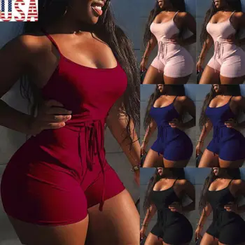 

Women Casual Sleeveless Bodycon Romper Playsuit Club Short Ladies Strap Solid Casual Summer Sleeveless Playsuit Clothing