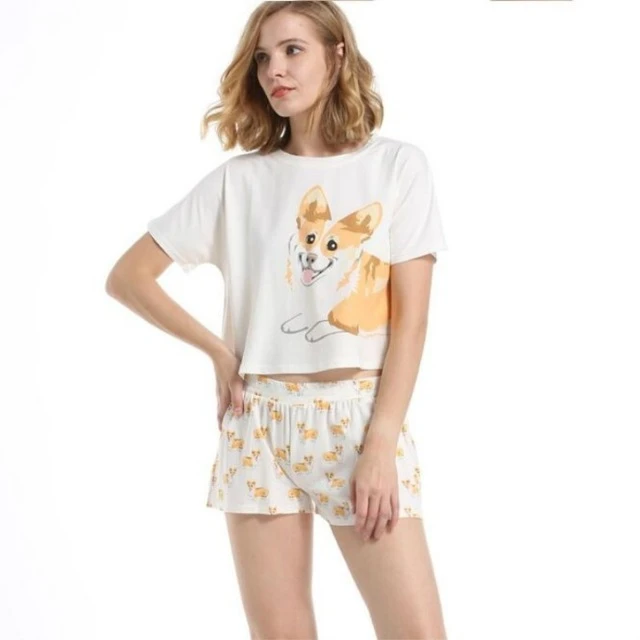 Summer Womens Pyjamas Short Cotton Cartoon Pajamas Set Corgi Dog Print Sleepwear Pyjamas Nightwear Pijamas Size Home Clothing Pajama Sets Aliexpress