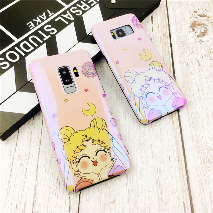 

For samsung galaxy s7 edge note 8 9 s8 s9 plus case cover fashion blue ray cartoon girl glossy soft silicon phone bag Ritozcase