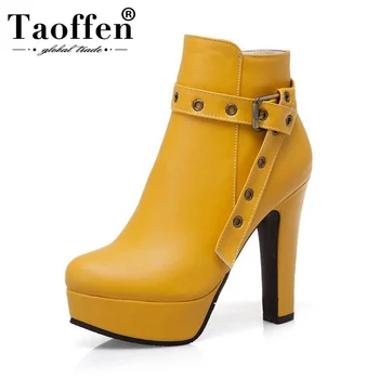 

TAOFFEN Plus Size 34-50 Daily Office Fashion Platform Ankle Boots Square High Heels Zipper Boots Winter Autumn Sexy Botas