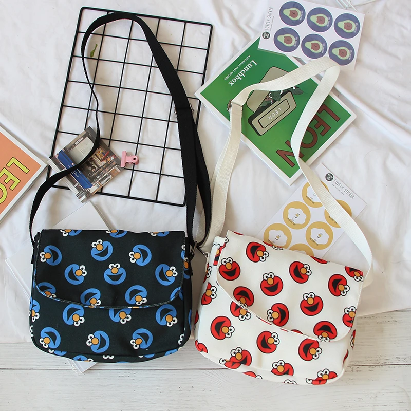 

2019 Japanese Harajuku American ins retro sesame street cartoon satchel girl student shoulder Messenger bag