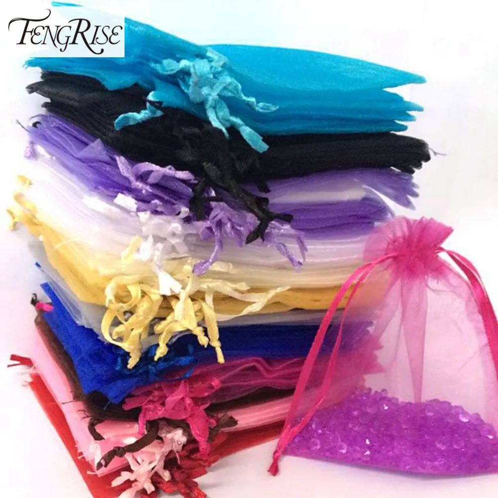 Fengrise 100 шт. 10x12 см Jewelry мешочки для подарков из органзы свадебной мешки для конфет дома украшение для вечеринки пакет праздничные поставки - изображение