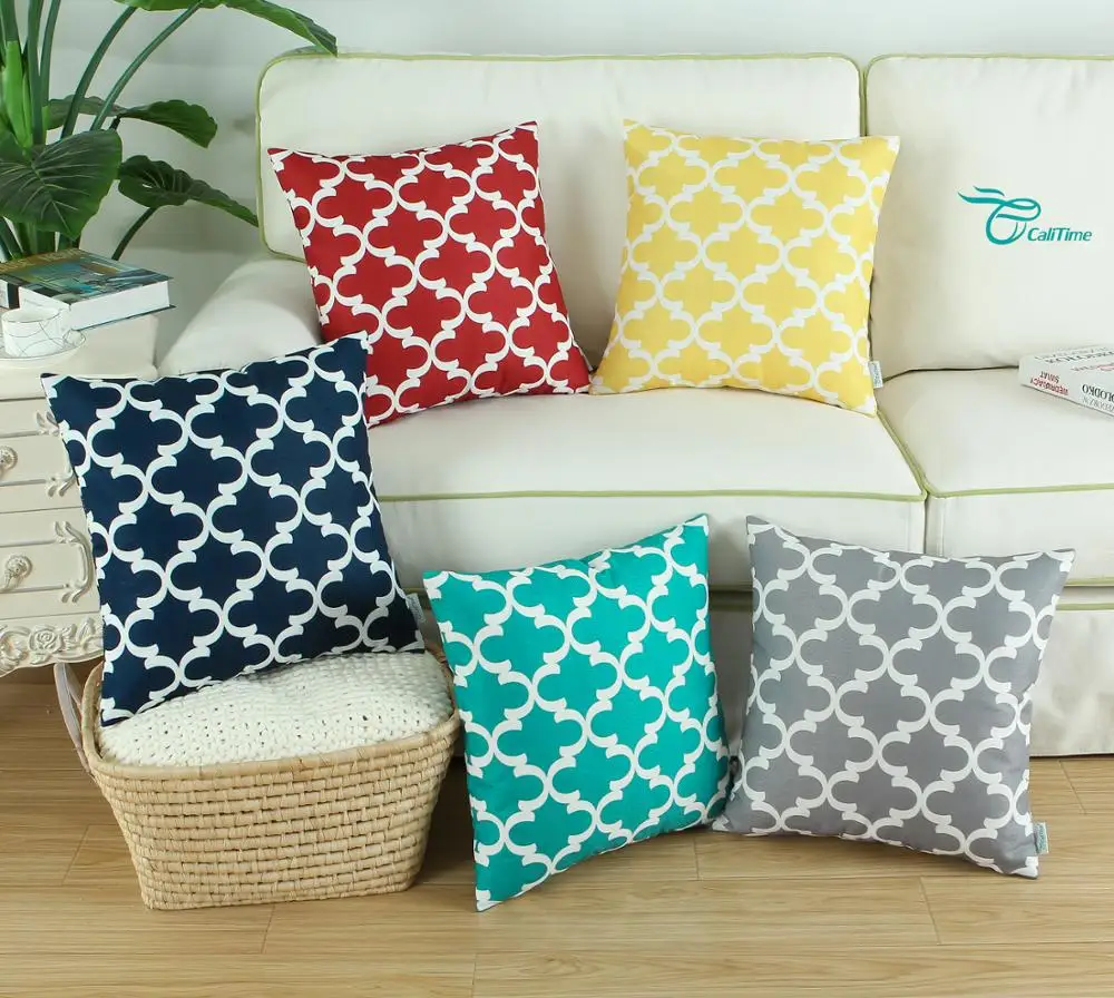 

Pack of 2 CaliTime Soft Canvas Throw Pillow Covers Cases for Sofa Home Decor Modern Quatrefoil Accent Geometric 16 X 16 Inches