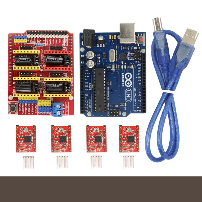 CNC Shield Expansion Board V3.0 + UNO R3 Board for Arduino + Stepper Moto Driver A4988 With Heatsink Kits for Arduino