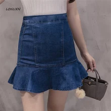 3 вида цветов юбка c оборками Талия, джинсовые шорты, женские весенние Лето рукав "лист лотоса"; джинсовая юбка женская обувь на застежке молнии мини юбка с завышенной талией