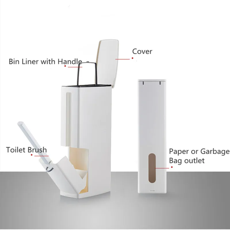 Набор узких пластиковых мусорных банок с туалетной щеткой, мусорное ведро для ванной комнаты, мусорный бак, мешок для мусора и тканевый чехол