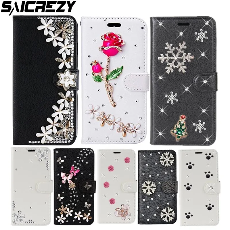 Флип чехол из искусственной кожи с подставкой и стразами для Redmi S2 Y2 3 3s 4 Prime 4A 5 Plus 6A
