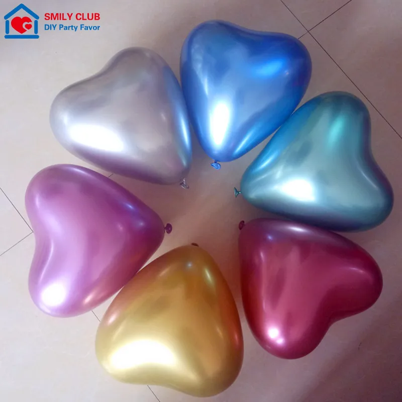 

New 12inch 6pcs Heart Glossy Metal Latex Chrome Gold Silver Wedding Birthday Carnival Party Decor Metallic Balloons Supplies