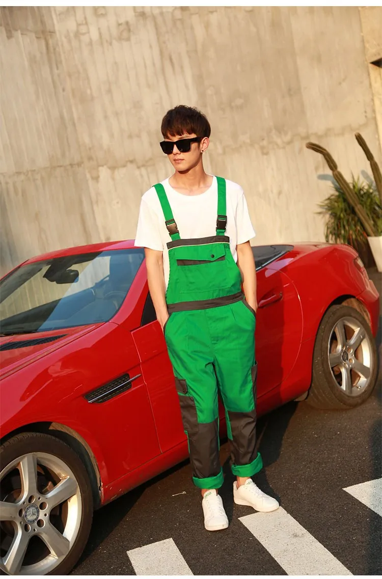 CCGK Men bib overall work coveralls uniform fashion locomotive dancing hip hop strap jumpsuit pants repairman sleeveless overalls (8)
