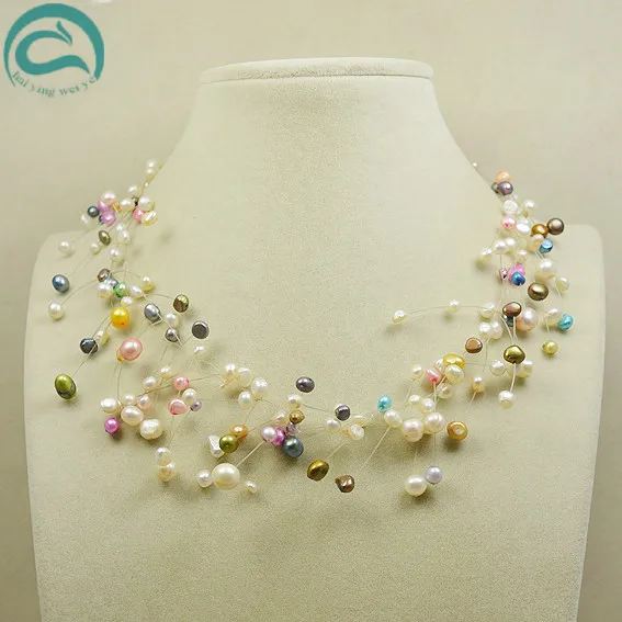 

Unique Pearls jewellery Store Handmade Wedding Birthday Perfect Women Gift Multicolor Baroque 3-6MM Illusion Pearl Necklace