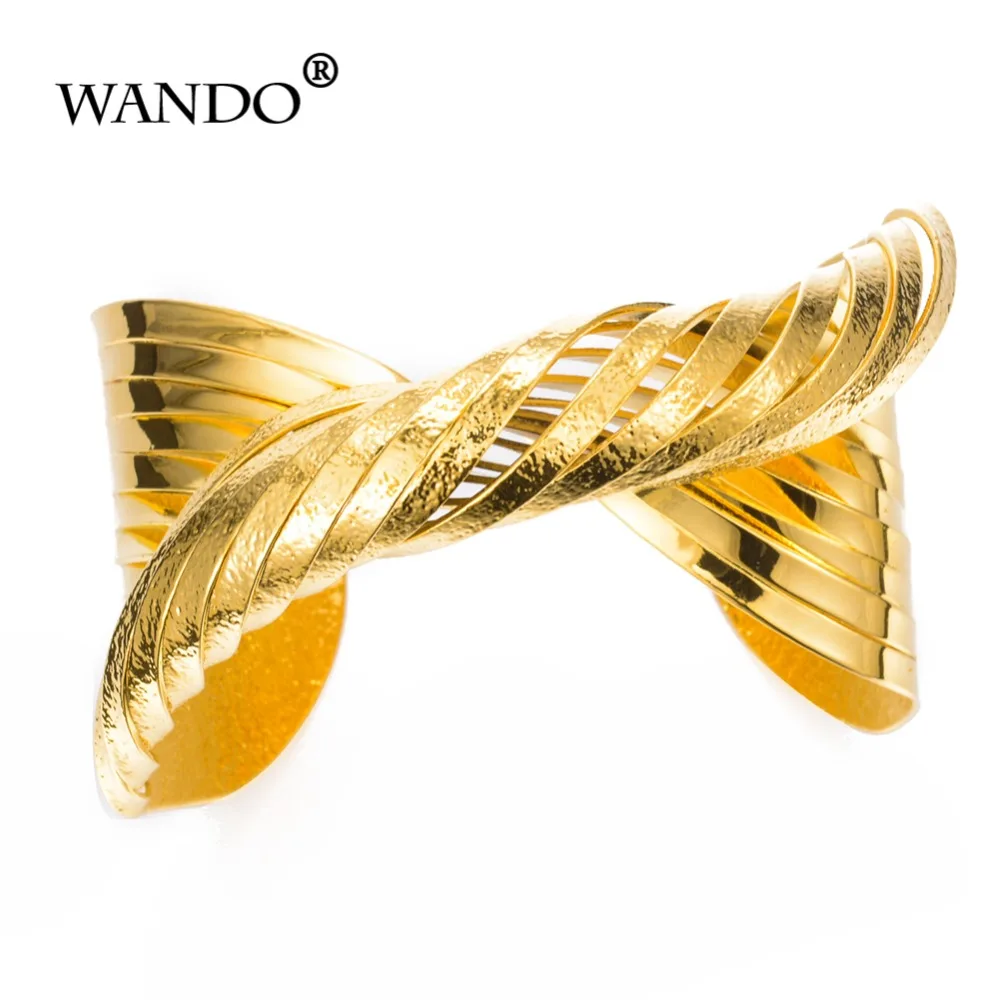 

WANDO newest Twisted Exaggerated Bangle for Women Gold Color Bracelet Dubai Ethiopia Wide Wedding Africa Arab Jewelry gite wb108