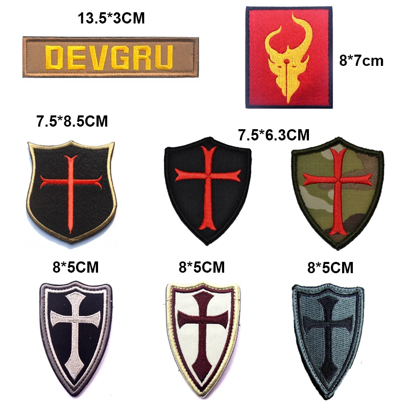 

Military Embroidery Patch Army Badge Cross Crusader Shield Seal Tactical Badge Forest Patch 3D Cloth Armband Embroidered Badges
