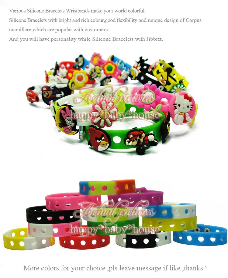 DHL или EMS 18 см. 1000 шт Смешанные 17 цветов силиконовые браслеты мягкие браслеты для обуви подвески JIBZ, детский подарок на вечеринку