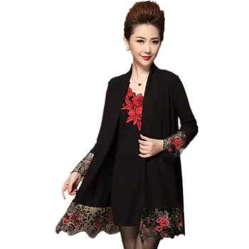 

New Autumn Women Lace Embroidery Two-piece Dress Vintage Vestidos De Festa Ladies Fashion Clothes Brand Qaulity Style Plus Size